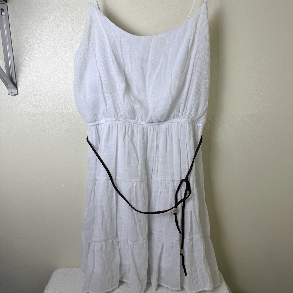 Women's Unbranded White Spaghetti Strap Ruffled Knee Length Sundress Fits Large